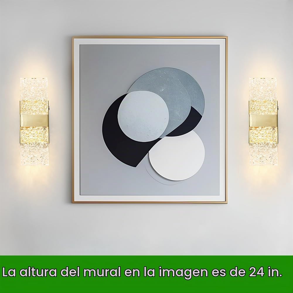 Apliques de Pared Modernos de Oro Cepillado a Batería Juego de 2 - Luces LED de Latón Recargables con Pantalla Acrílica, Lámparas Inalámbricas para Dormitorio/Sala de Estar de Arte