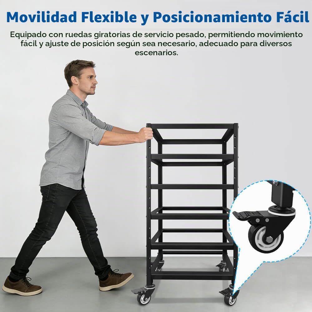 SUNGOLDPOWER 3U Rack de 5 capas para baterías de litio apilables de 48 V 100 AH, diseño de ventilación abierta con ruedas, para sistema solar y almacenamiento de energía