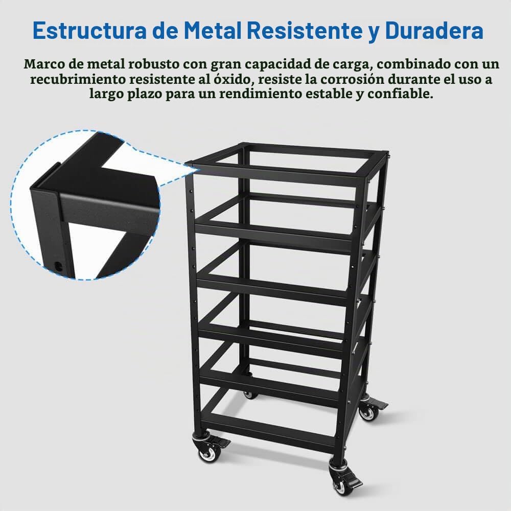 SUNGOLDPOWER 3U Rack de 5 capas para baterías de litio apilables de 48 V 100 AH, diseño de ventilación abierta con ruedas, para sistema solar y almacenamiento de energía