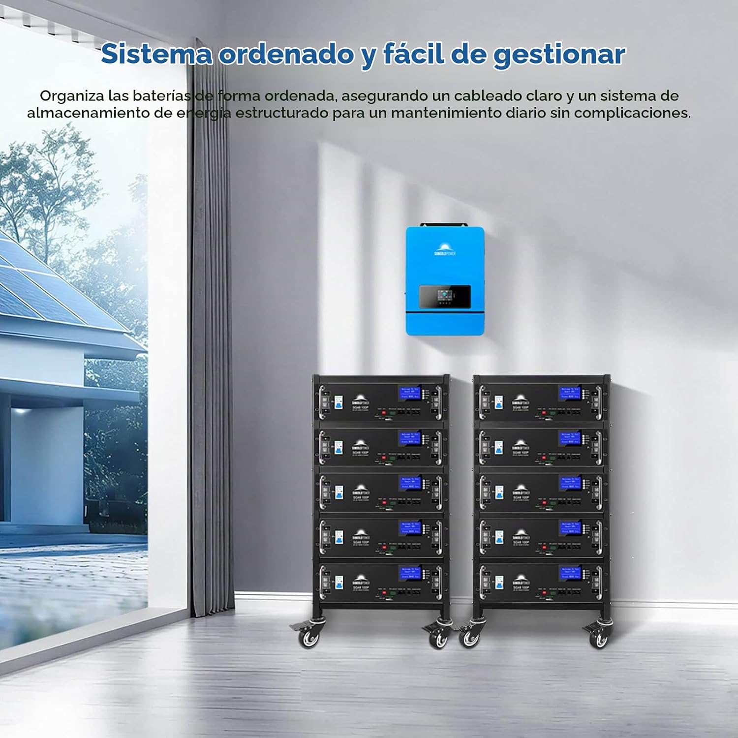 SUNGOLDPOWER 3U Rack de 5 capas para baterías de litio apilables de 48 V 100 AH, diseño de ventilación abierta con ruedas, para sistema solar y almacenamiento de energía