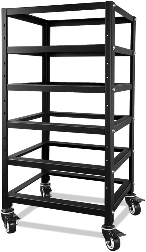 SUNGOLDPOWER 3U Rack de 5 capas para baterías de litio apilables de 48 V 100 AH, diseño de ventilación abierta con ruedas, para sistema solar y almacenamiento de energía