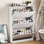 BORNOON Gabinete para Zapatos con 3 Cajones Abatibles, Gabinete de Zapatos Oculto de Madera, Gabinete de Almacenamiento de Zapatos Independiente para Entrada de Pasillo. Blanco. 47.2" H * 31.5" W