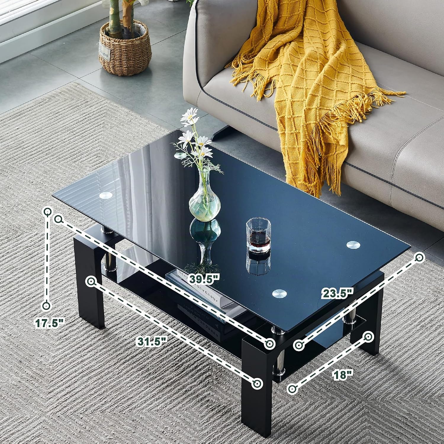 Mesa de centro rectangular 2 cristales
