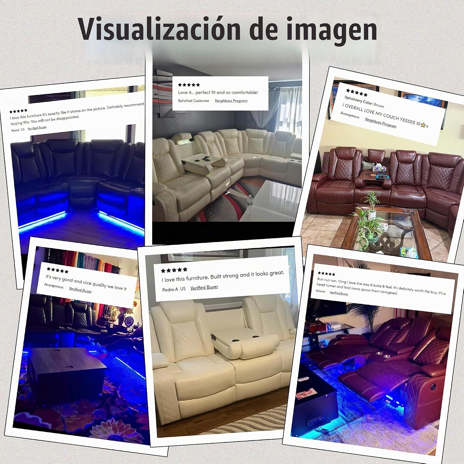 Juego de sofá reclinable de cuero eléctrico con luces LED, juego de sofá reclinable eléctrico, sofá de cuero para sala de estar, 3 piezas con mesa de centro/portavasos para casa/cine en casa