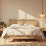 LIFEMENT Marco de cama de plataforma de madera con cabecero, esencial, sin ruido, almacenamiento debajo de la cama, no necesita somier, fácil montaje (natural, completo)