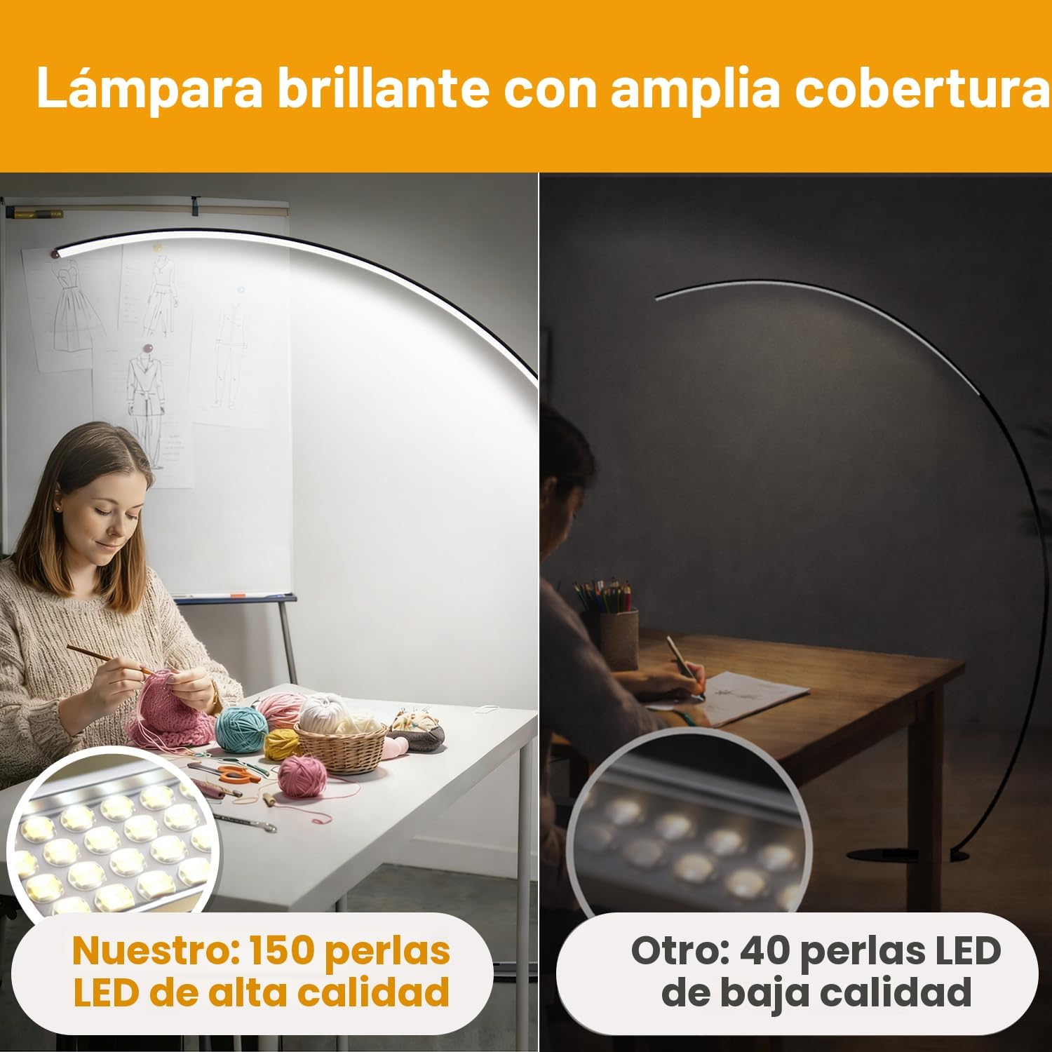 Lámparas LED regulables para sala de estar con 3 temperaturas de color, lámparas de pie de arco ultra brillantes de 2000 lúmenes, moderna lámpara alta de pie con control remoto lámpara de pie de lectura para dormitorio, oficina, aula