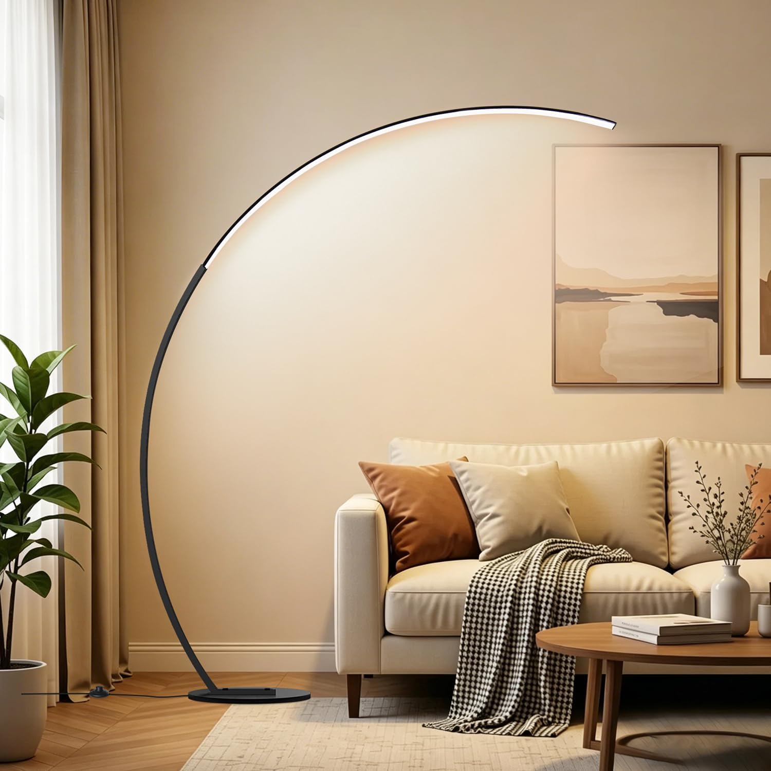 Lámparas LED regulables para sala de estar con 3 temperaturas de color, lámparas de pie de arco ultra brillantes de 2000 lúmenes, moderna lámpara alta de pie con control remoto lámpara de pie de lectura para dormitorio, oficina, aula