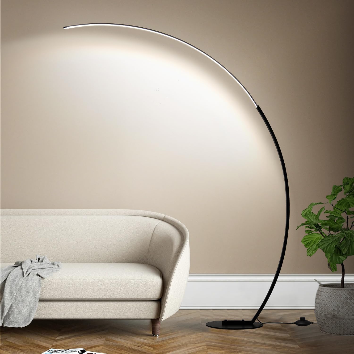 Lámparas LED regulables para sala de estar con 3 temperaturas de color, lámparas de pie de arco ultra brillantes de 2000 lúmenes, moderna lámpara alta de pie con control remoto lámpara de pie de lectura para dormitorio, oficina, aula