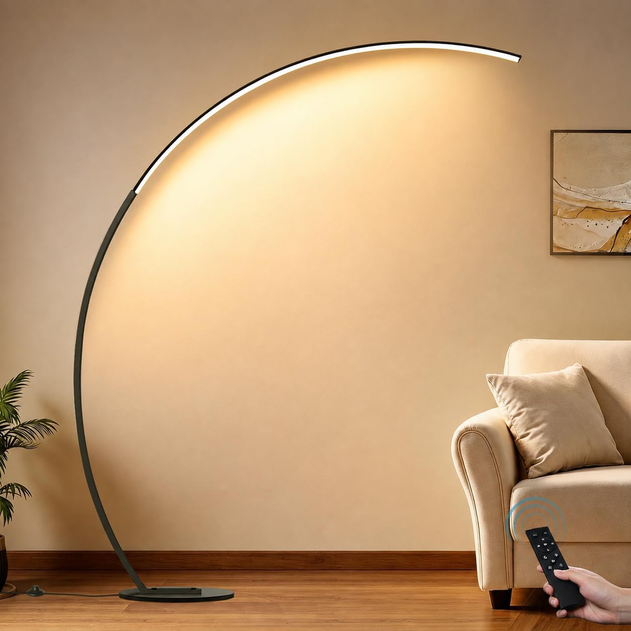 Lámparas LED regulables para sala de estar con 3 temperaturas de color, lámparas de pie de arco ultra brillantes de 2000 lúmenes, moderna lámpara alta de pie con control remoto lámpara de pie de lectura para dormitorio, oficina, aula