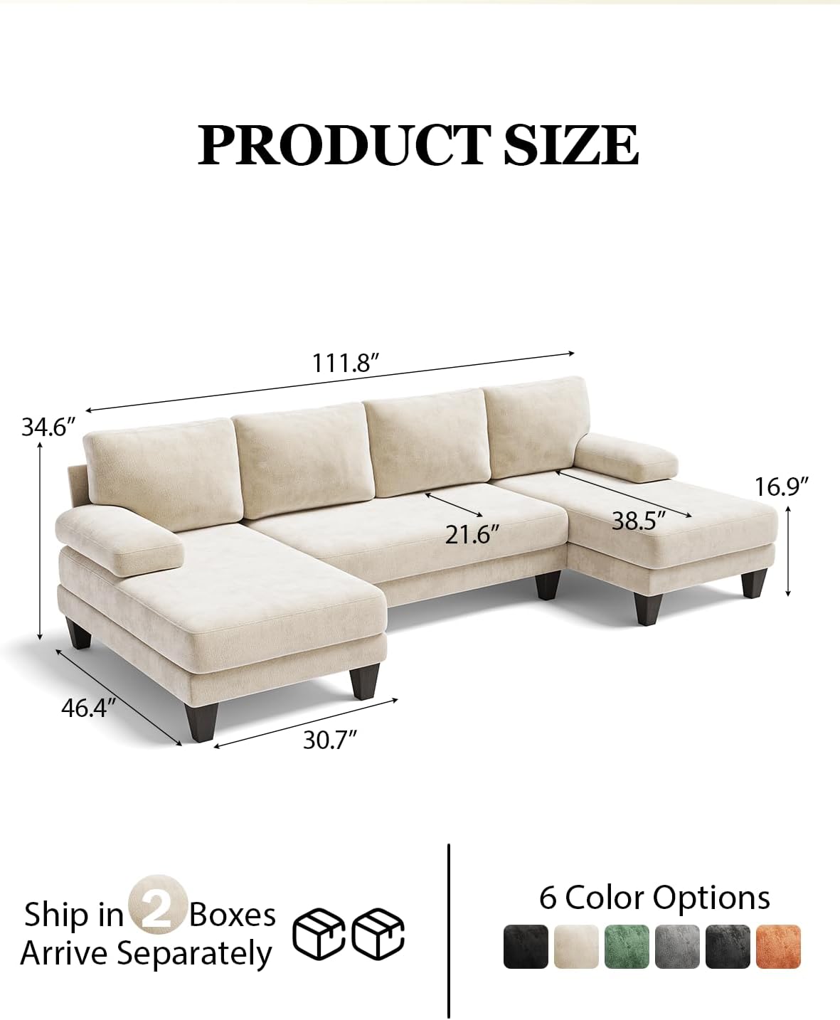 Sofás seccionales en forma de U para sala de estar | Sofá modular moderno de 112 pulgadas | Sofá de felpilla blanco cálido con diván doble para apartamento