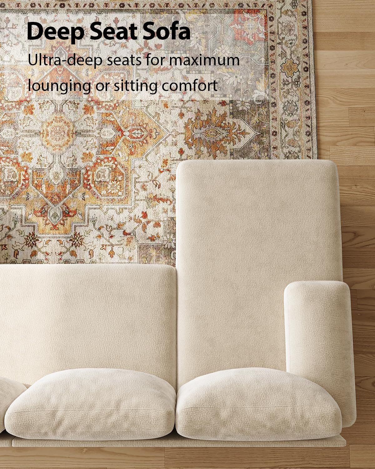 Sofás seccionales en forma de U para sala de estar | Sofá modular moderno de 112 pulgadas | Sofá de felpilla blanco cálido con diván doble para apartamento