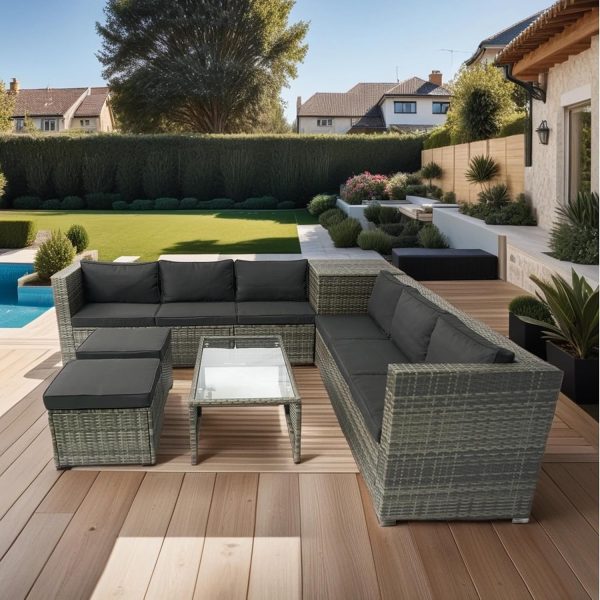 Juego de Muebles de Exterior de Ratán con Baúl y Mesa
